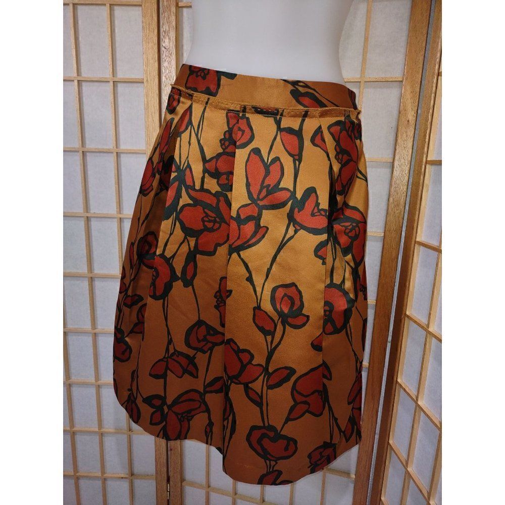 Simply Vera Vera Wang Size 6 Earth Tone Floral A-Line Skirt Tulip Hem